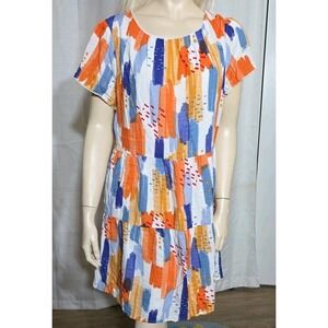 THML Dress Womens Large Orange Colorful Artistic Fit Flare Boho‎ Festival Tiered